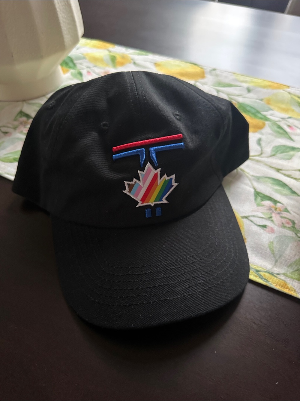 Toronto Blue Jays Black Baseball Cap with Rainbow Maple Leaf Embroidery